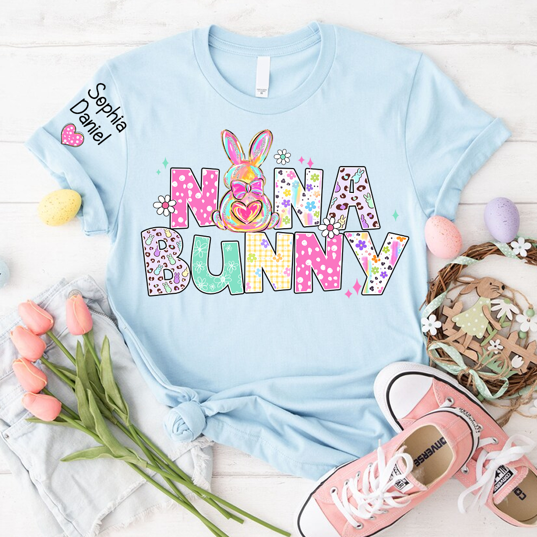 Personalized Easter Day, Nana Bunny And Grandkid T-shirt