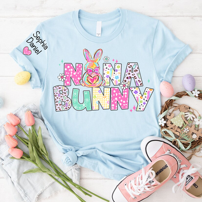 Personalized Easter Day, Nana Bunny And Grandkid T-shirt