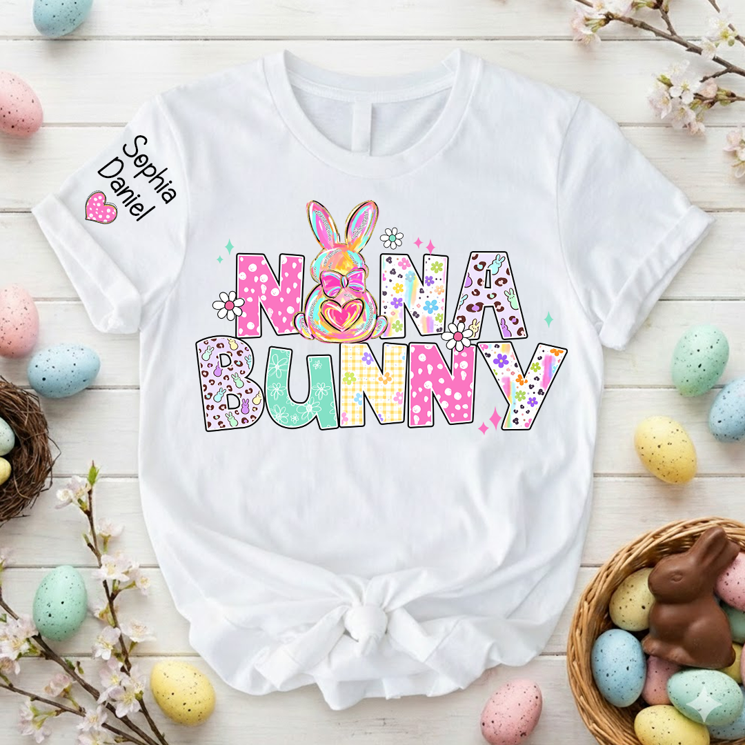 Personalized Easter Day, Nana Bunny And Grandkid T-shirt