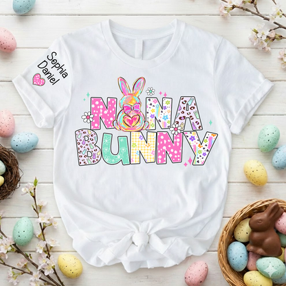 Personalized Easter Day, Nana Bunny And Grandkid T-shirt