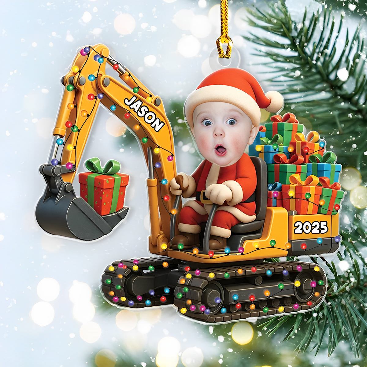 Personalized Excavator Ornament | Custom Photo Christmas Gift for Boys