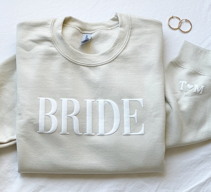 Personalized Gift For Bride, Bride Sweatshirt, Initial Heart Sleeve, Engagement Gift, Unique Bridal Shower Gift, Future Mrs Sweatshirt