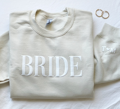 Personalized Gift For Bride, Bride Sweatshirt, Initial Heart Sleeve, Engagement Gift, Unique Bridal Shower Gift, Future Mrs Sweatshirt