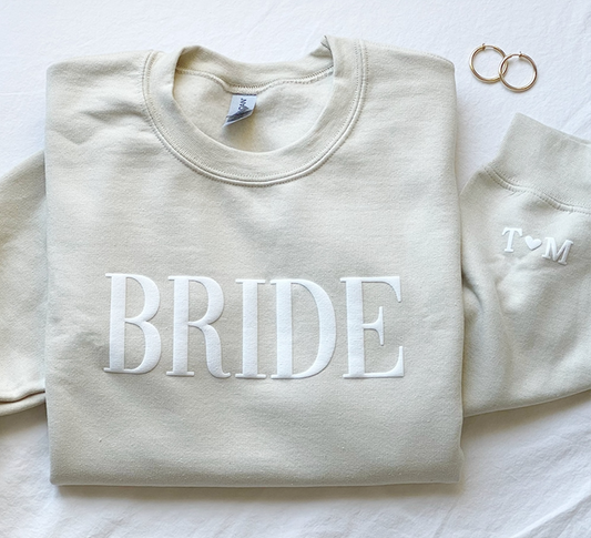 Personalized Gift For Bride, Bride Sweatshirt, Initial Heart Sleeve, Engagement Gift, Unique Bridal Shower Gift, Future Mrs Sweatshirt