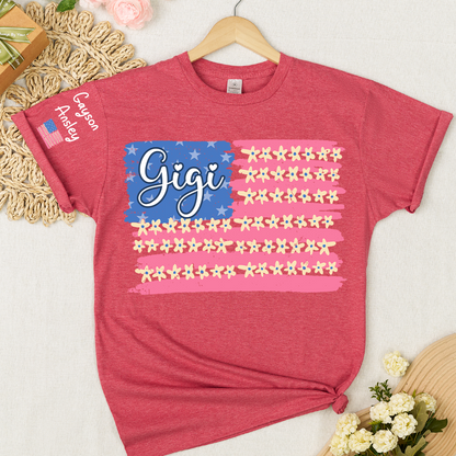 Personalized Gigi Mimi Grandma and Grandkids Patriotic 4th of July America Floral Flag T-shirt