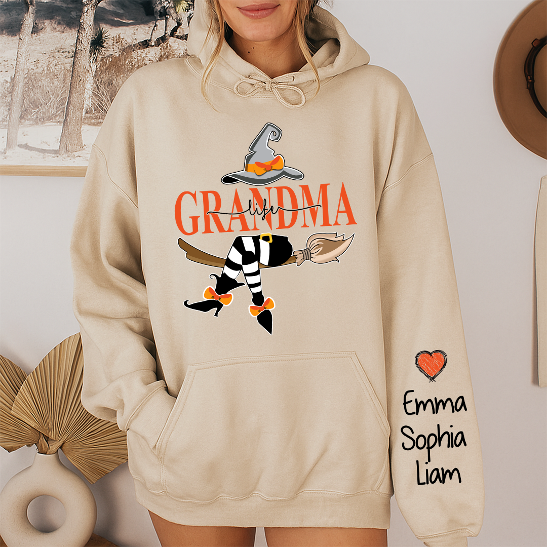 Grandma Life Witch Hoodie, Custom Grandma & Kids Halloween, Gift For Grandma Hoodie