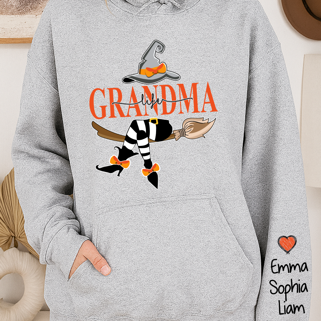 Grandma Life Witch Hoodie, Custom Grandma & Kids Halloween, Gift For Grandma Hoodie