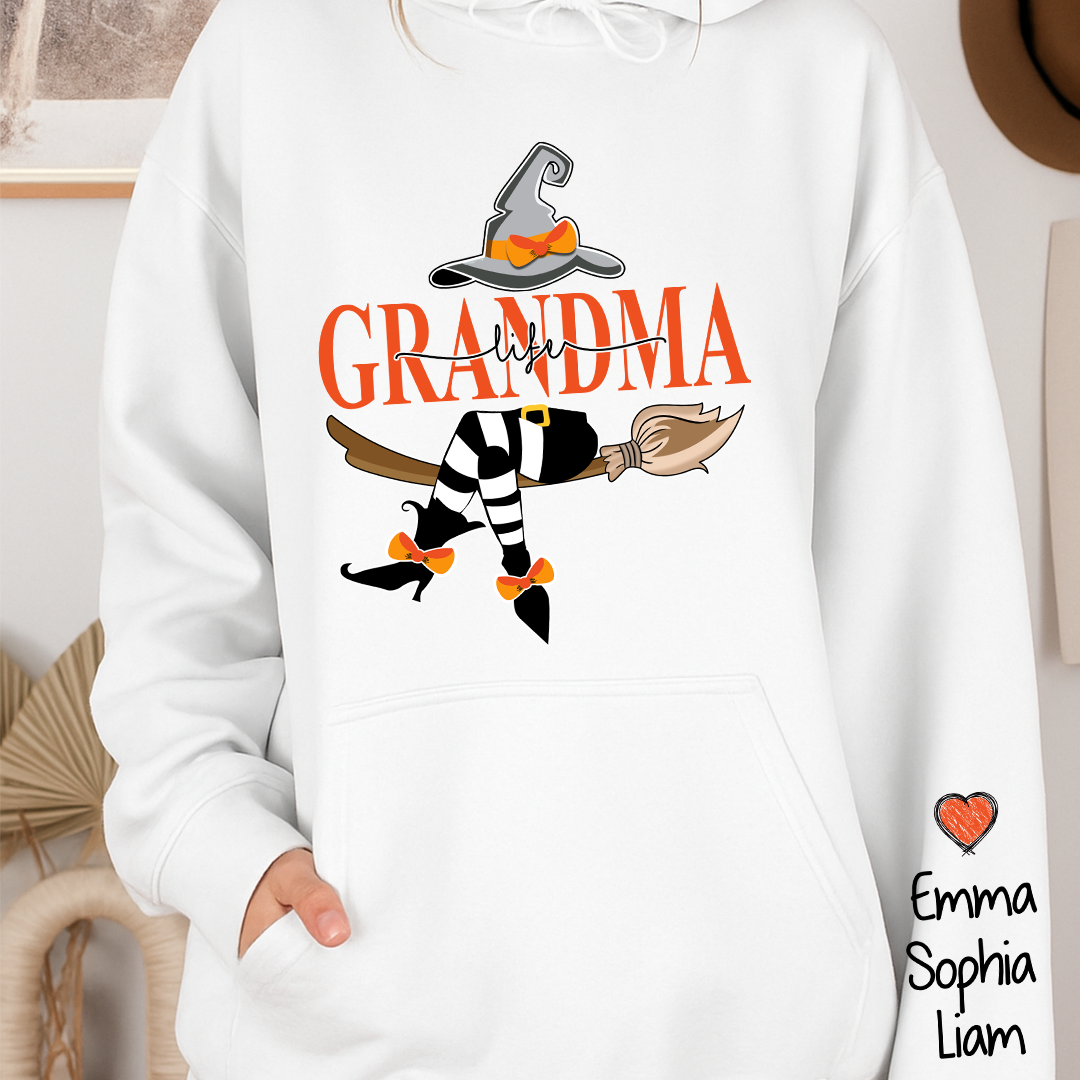 Grandma Life Witch Hoodie, Custom Grandma & Kids Halloween, Gift For Grandma Hoodie
