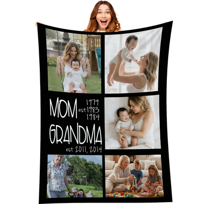 Personalized Grandma Photo Blanket – Custom Family Photo Gift for Grandma