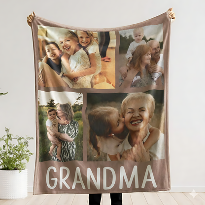 Personalized Grandma Photo Blanket – Custom Family Picture Blanket Gift