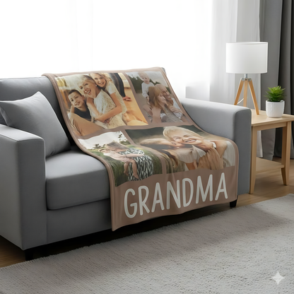 Personalized Grandma Photo Blanket – Custom Family Picture Blanket Gift
