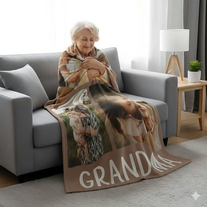 Personalized Grandma Photo Blanket – Custom Family Picture Blanket Gift