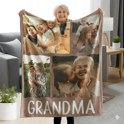 Personalized Grandma Photo Blanket – Custom Family Picture Blanket Gift