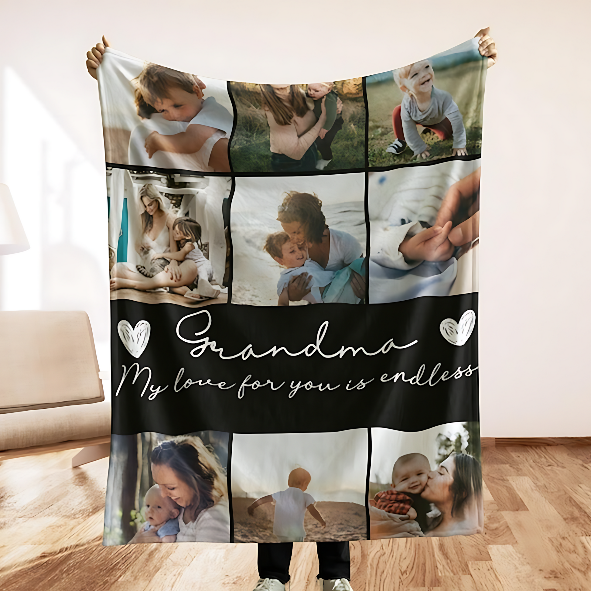 Personalized Grandma Photo Blanket – My Love For You Is Endless Custom Gift