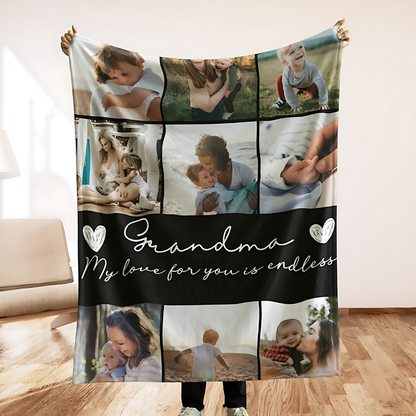 Personalized Grandma Photo Blanket – My Love For You Is Endless Custom Gift