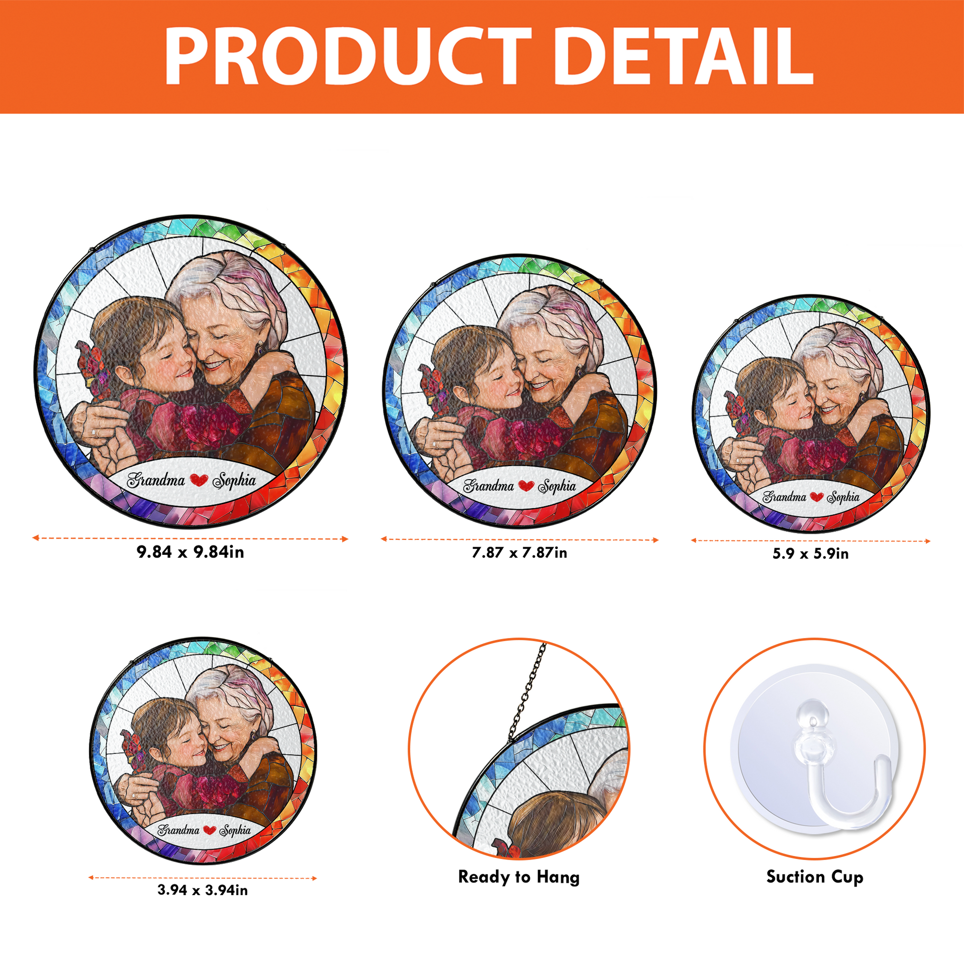 Personalized Grandma Photo Stained Glass Suncatcher – Custom Grandmother Portrait Window Hanging Gift
