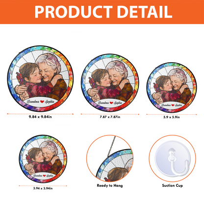 Personalized Grandma Photo Stained Glass Suncatcher – Custom Grandmother Portrait Window Hanging Gift