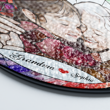 Personalized Grandma Photo Stained Glass Suncatcher – Custom Grandmother Portrait Window Hanging Gift
