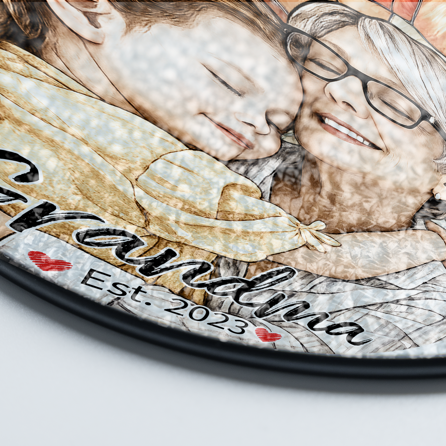 Personalized Grandma Photo Stained Glass Suncatcher – Custom Portrait Window Hanging Gift for Grandma