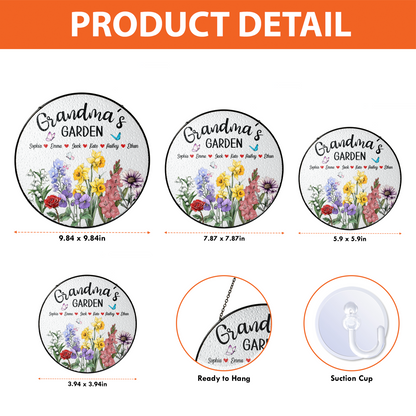 Personalized Grandma’s Garden Stained Glass Suncatcher – Custom Names Floral Window Hanging Gift for Grandma