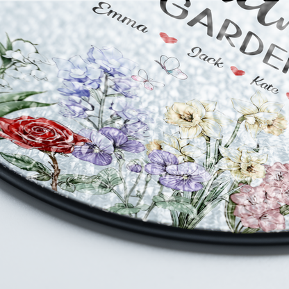 Personalized Grandma’s Garden Stained Glass Suncatcher – Custom Names Floral Window Hanging Gift for Grandma