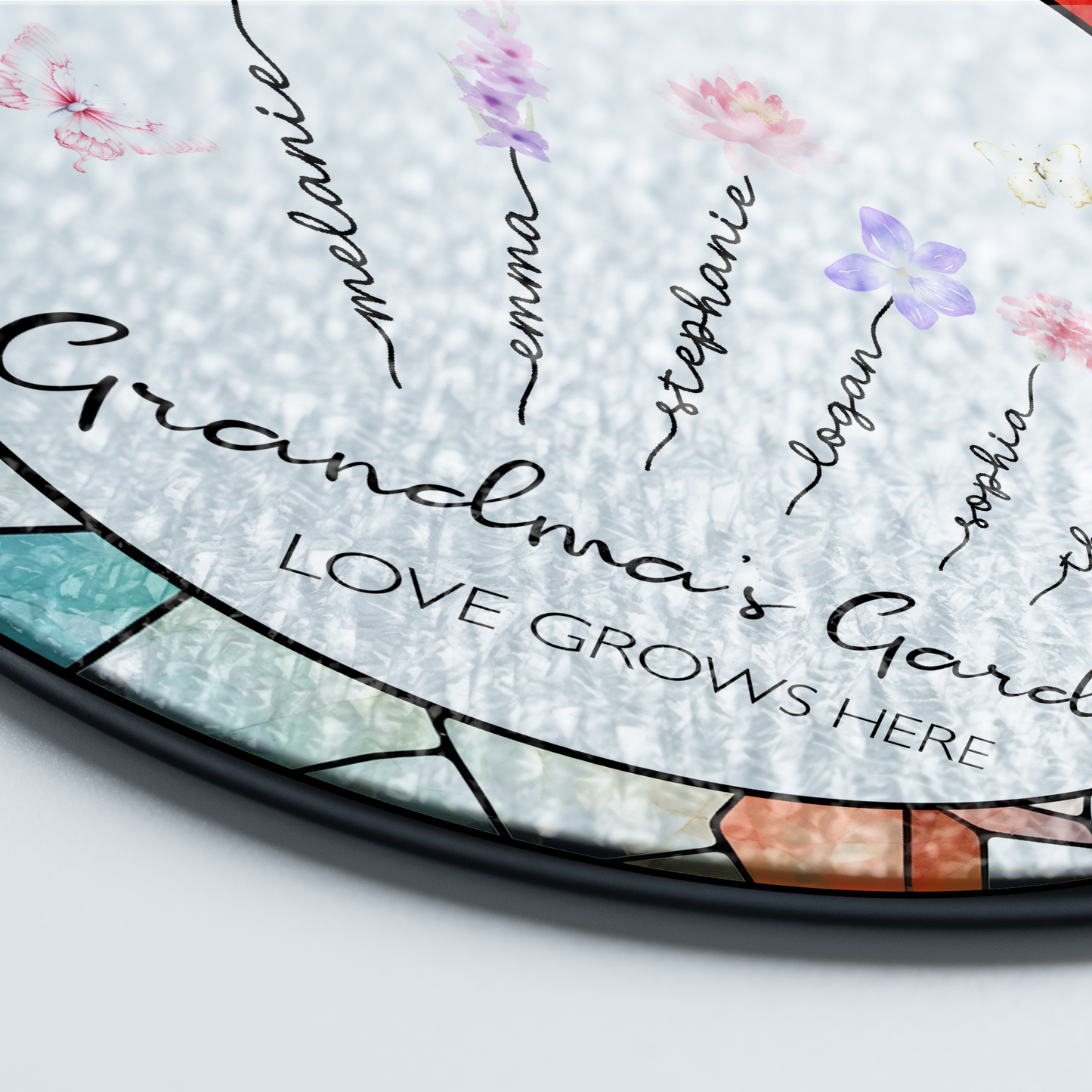Personalized Grandma’s Garden Stained Glass Suncatcher – Custom Names Window Hanging Gift for Grandma