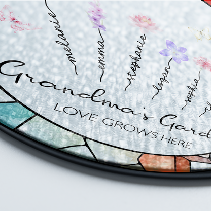 Personalized Grandma’s Garden Stained Glass Suncatcher – Custom Names Window Hanging Gift for Grandma