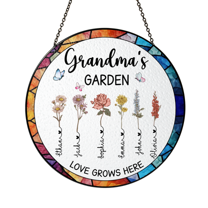 Personalized Grandma’s Garden Stained Glass Suncatcher – Custom Names Window Hanging Gift for Grandma