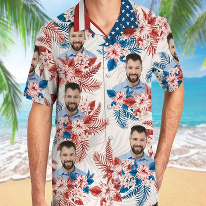 Personalized Hawaiian Shirt with Faces, Short Sleeve Tropical Floral Button, Down Beach Shirt for Men