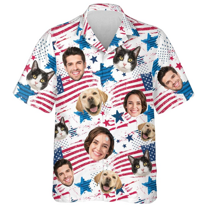Personalized Hawaiian Shirt with Faces, Short Sleeve Tropical Floral Button, Down Beach Shirt for Men, Gift for Pet Lovers