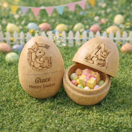 Personalized Hollow Wooden Easter 2026 Egg, Custom Engraved Easter Eggs Rattle for loved one, Basket Stuffer Unique Gift Keepsake