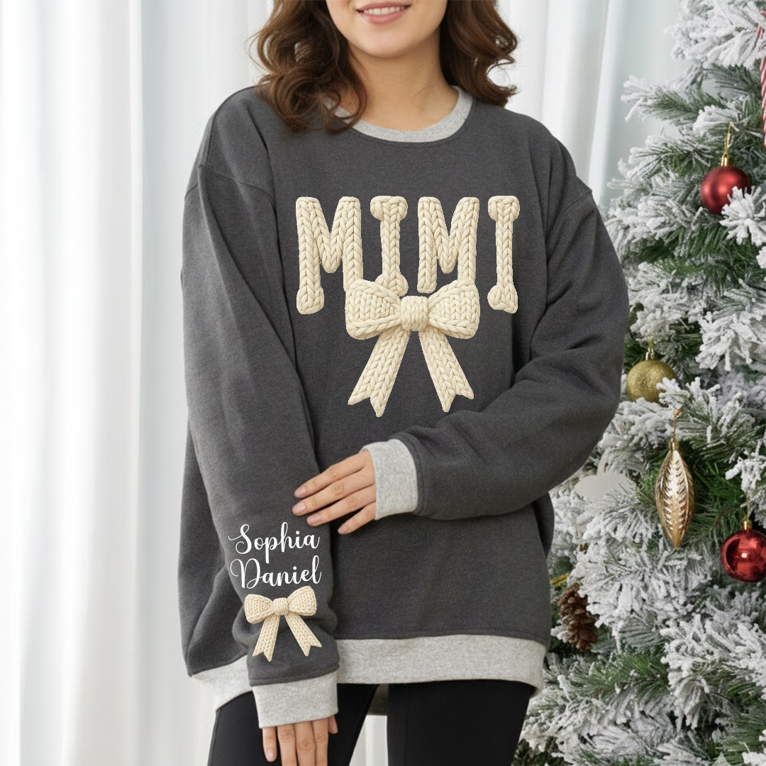 Personalized Mama Nana Mimi and Grandkids Latch Hook Yarn Faux Style Print Sweatshirt