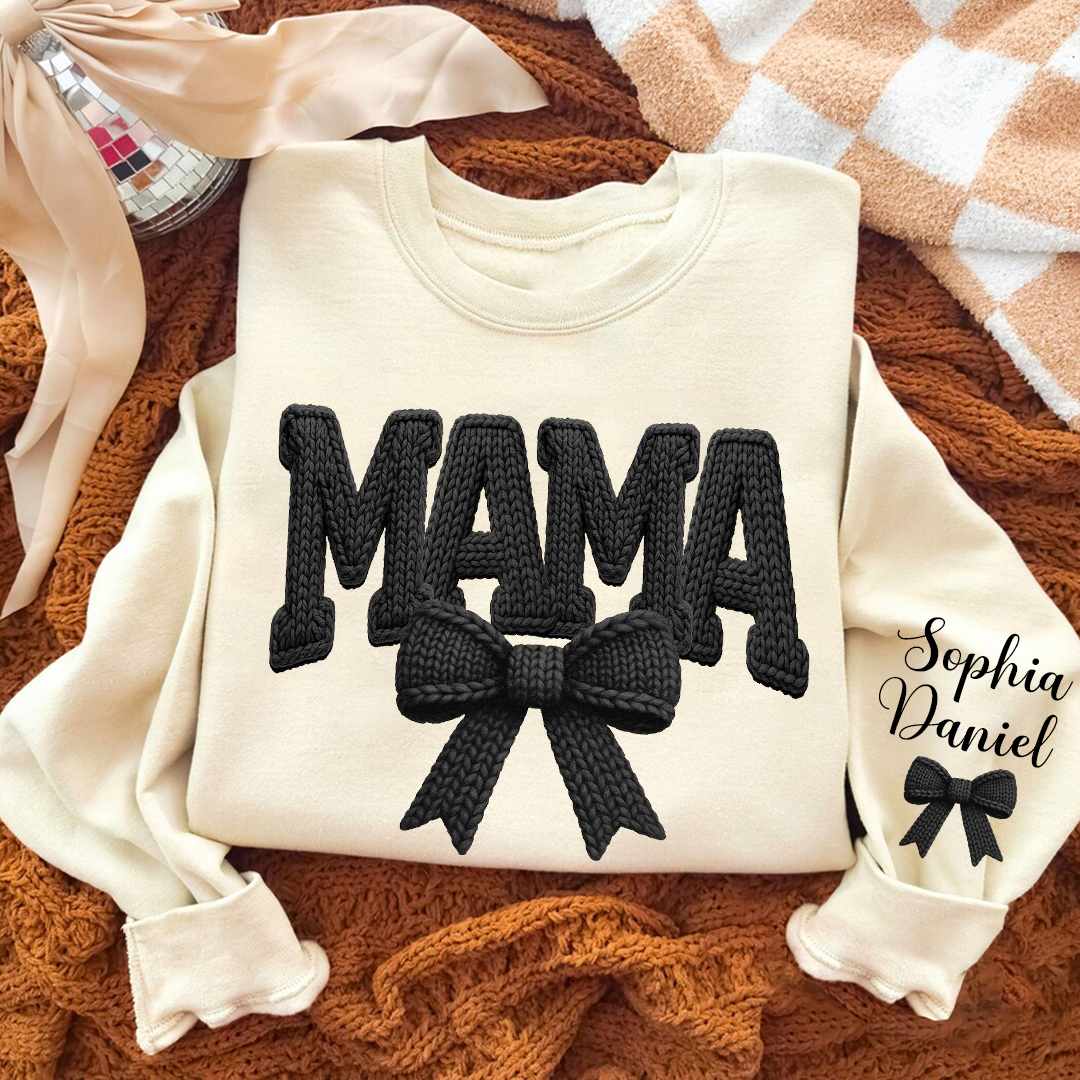 Personalized Mama Nana Mimi and Grandkids Latch Hook Yarn Faux Style Print Sweatshirt