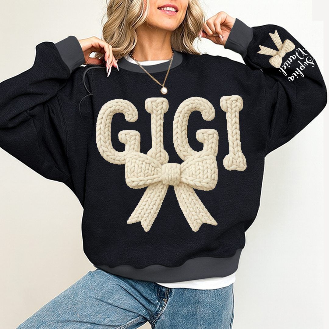 Personalized Mama Nana Mimi and Grandkids Latch Hook Yarn Faux Style Print Sweatshirt