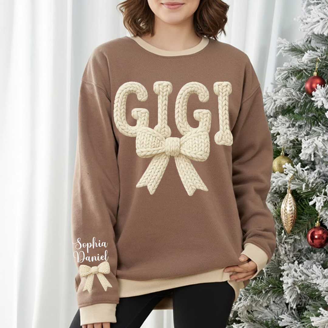 Personalized Mama Nana Mimi and Grandkids Latch Hook Yarn Faux Style Print Sweatshirt