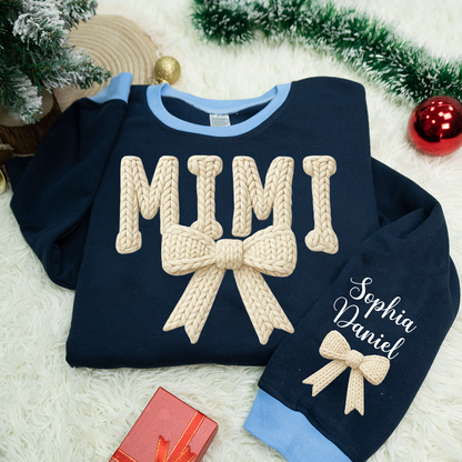 Personalized Mama Nana Mimi and Grandkids Latch Hook Yarn Faux Style Print Sweatshirt