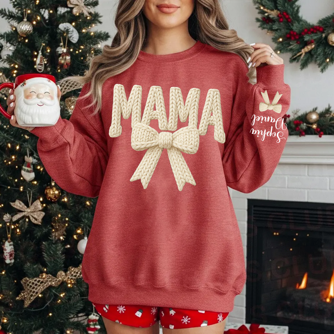 Personalized Mama Nana Mimi and Grandkids Latch Hook Yarn Faux Style Print Sweatshirt