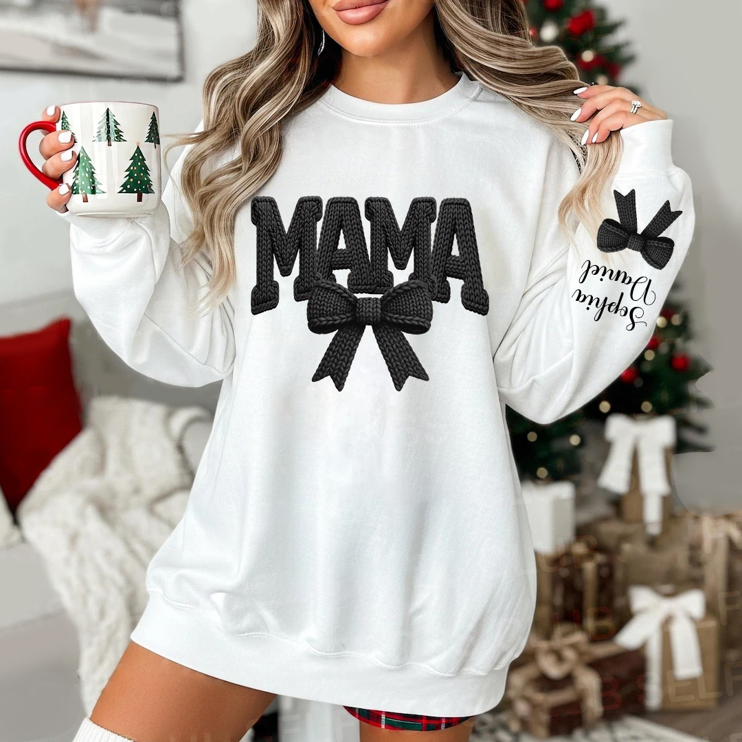 Personalized Mama Nana Mimi and Grandkids Latch Hook Yarn Faux Style Print Sweatshirt