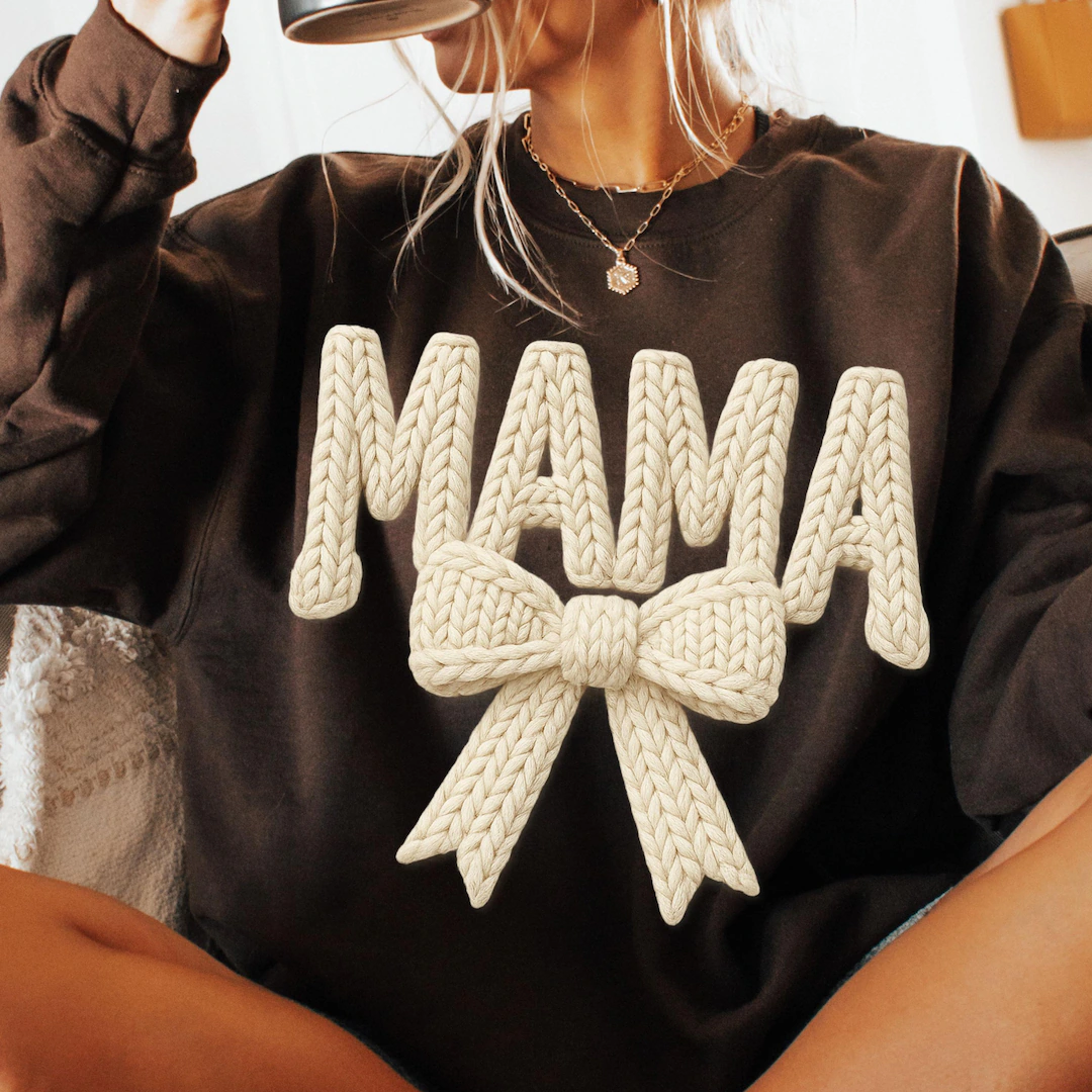 Personalized Mama Nana Mimi and Grandkids Latch Hook Yarn Faux Style Print Sweatshirt