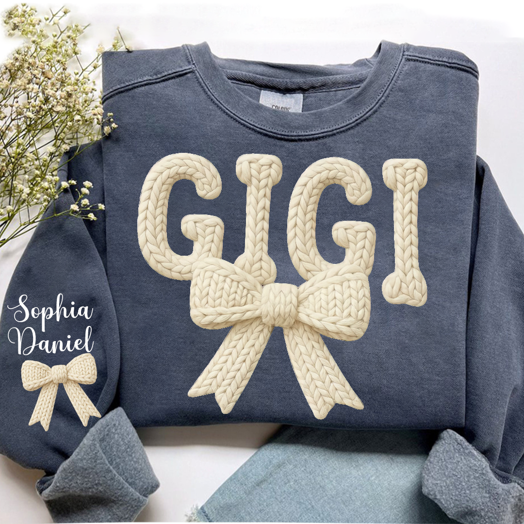 Personalized Mama Nana Mimi and Grandkids Latch Hook Yarn Faux Style Print Sweatshirt