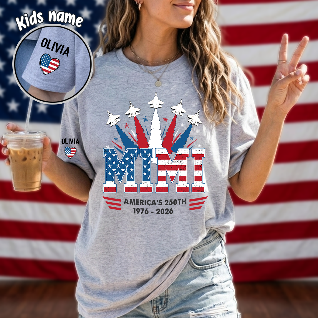 Personalized Mimi Nana Grandma American And Grandkids Flag Airplanes USA Fighter Jets, 1776 - 2026 Patriotic 4th Of July