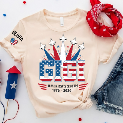 Personalized Mimi Nana Grandma American And Grandkids Flag Airplanes USA Fighter Jets, 1776 - 2026 Patriotic 4th Of July