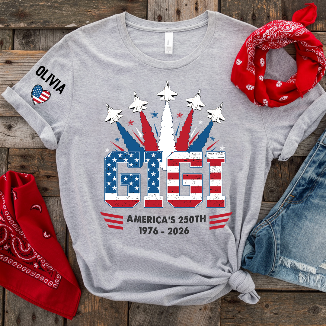 Personalized Mimi Nana Grandma American And Grandkids Flag Airplanes USA Fighter Jets, 1776 - 2026 Patriotic 4th Of July