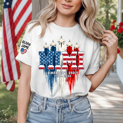 Personalized Mimi Nana Grandma And Grandkids American Flag Airplanes, 1776-2026 Patriotic Jets, 4th Of July Gift T-shirt