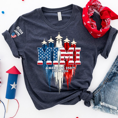 Personalized Mimi Nana Grandma And Grandkids American Flag Airplanes, 1776-2026 Patriotic Jets, 4th Of July Gift T-shirt