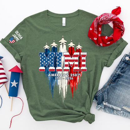 Personalized Mimi Nana Grandma And Grandkids American Flag Airplanes, 1776-2026 Patriotic Jets, 4th Of July Gift T-shirt