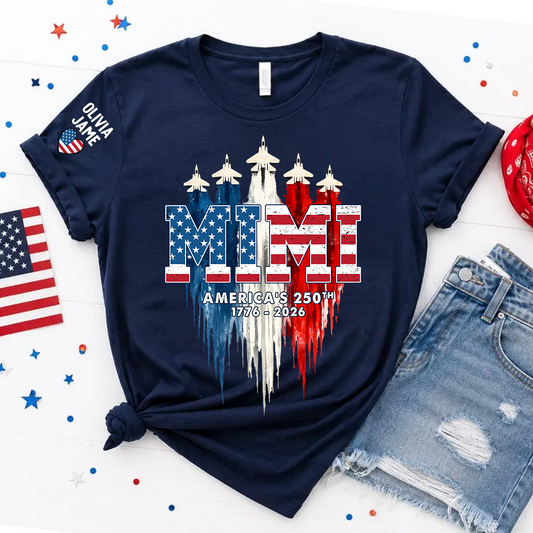 Personalized Mimi Nana Grandma And Grandkids American Flag Airplanes, 1776-2026 Patriotic Jets, 4th Of July Gift T-shirt