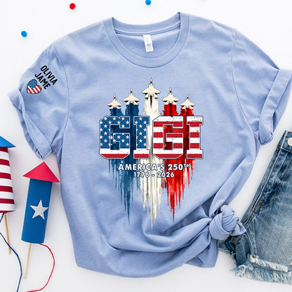 Personalized Mimi Nana Grandma And Grandkids American Flag Airplanes, 1776-2026 Patriotic Jets, 4th Of July Gift T-shirt