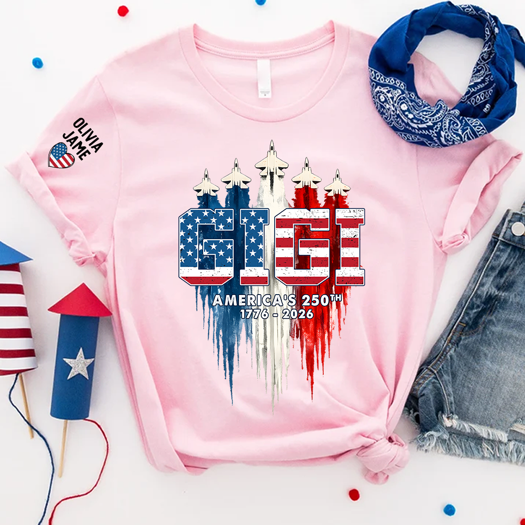 Personalized Mimi Nana Grandma And Grandkids American Flag Airplanes, 1776-2026 Patriotic Jets, 4th Of July Gift T-shirt