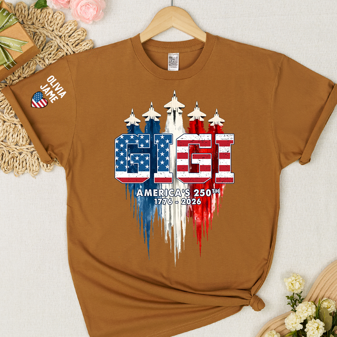 Personalized Mimi Nana Grandma And Grandkids American Flag Airplanes, 1776-2026 Patriotic Jets, 4th Of July Gift T-shirt